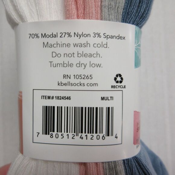 K BELL Womens Modal Roll Top Socks 6 pairs Solid Colors White Blue Pink Grey NWT - Picture 6 of 8